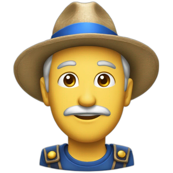 mago com um chapéu azul e o sinal de afirmativo com o polegar direito emoji