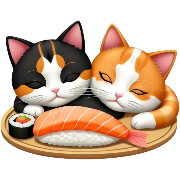 two cats sleeping eating sushi emoji