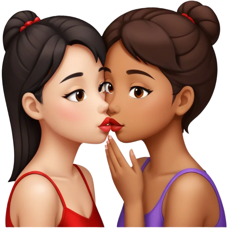 Chinese girl and brown girl kissing on the lips emoji
