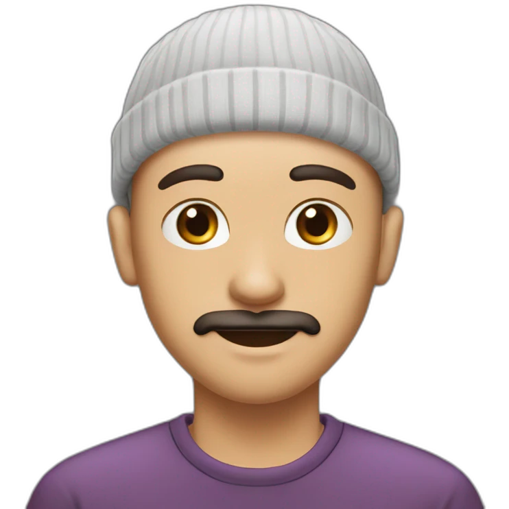 bald 25 years old guy with moustache, brown eyes, earing on nose and right ear and beanie emoji