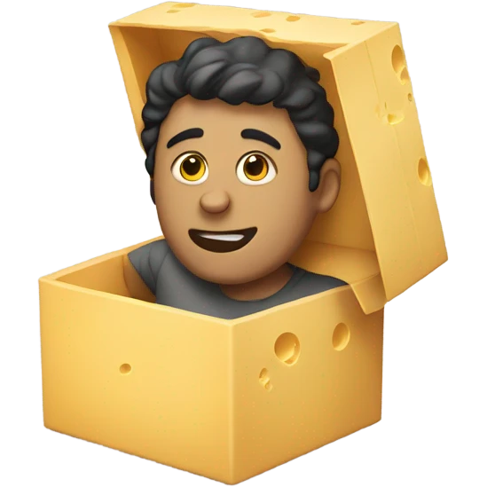 Man stuck in a box with cheese emoji