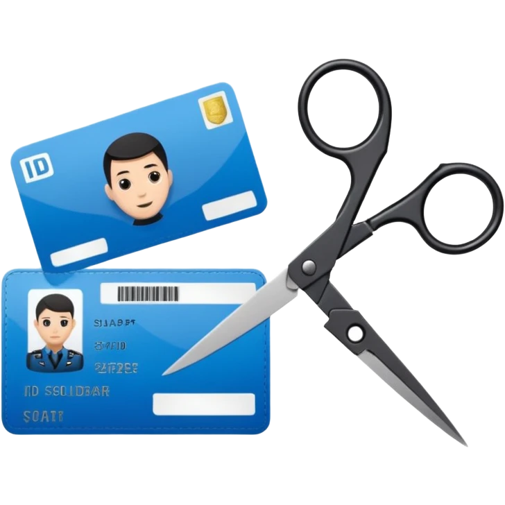 Floating black Scissors cutting an idf soldier ID card in 2 parts .hyper realistic emoji