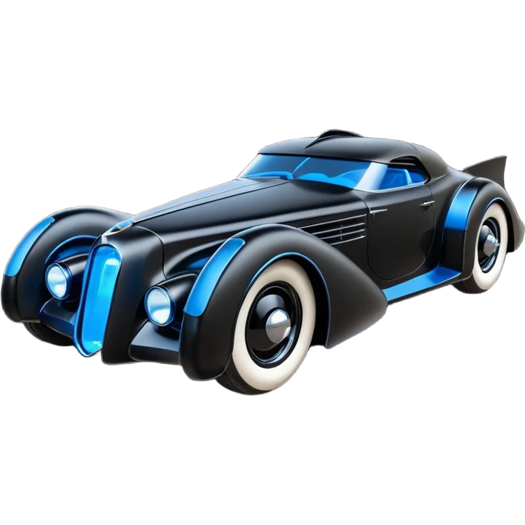  the animated series aerodynamic futuristic Batmobile loosely based on 1936 cord 812 (flat long straight faceted mechanical body) stealthy street hot rod  emoji