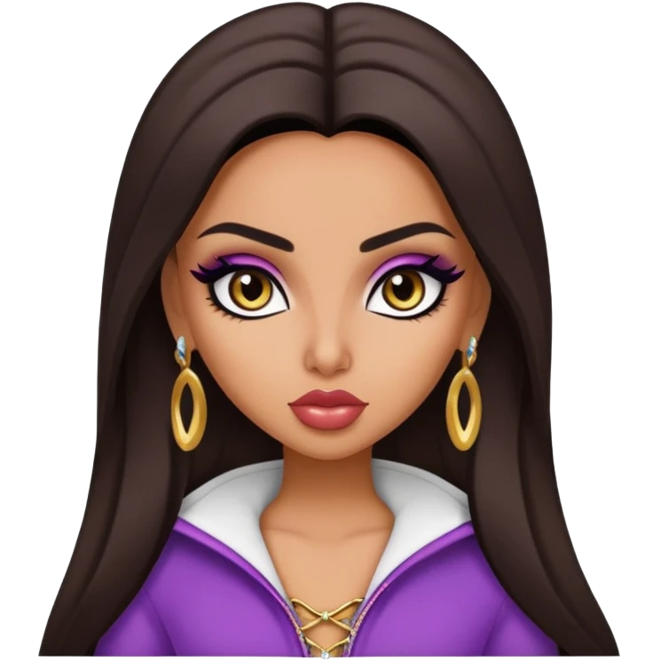 arabian nose, pretty lips, clothes, medium skin,  dark bl, pretty bratz baddie, black eyeliner emoji