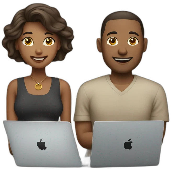 man and woman with mac book emoji