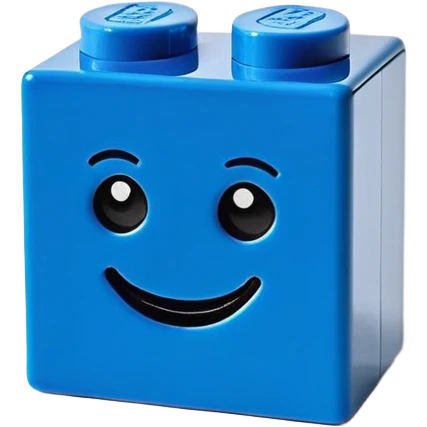 A single blue Lego-style brick with a cute smiling face emoji