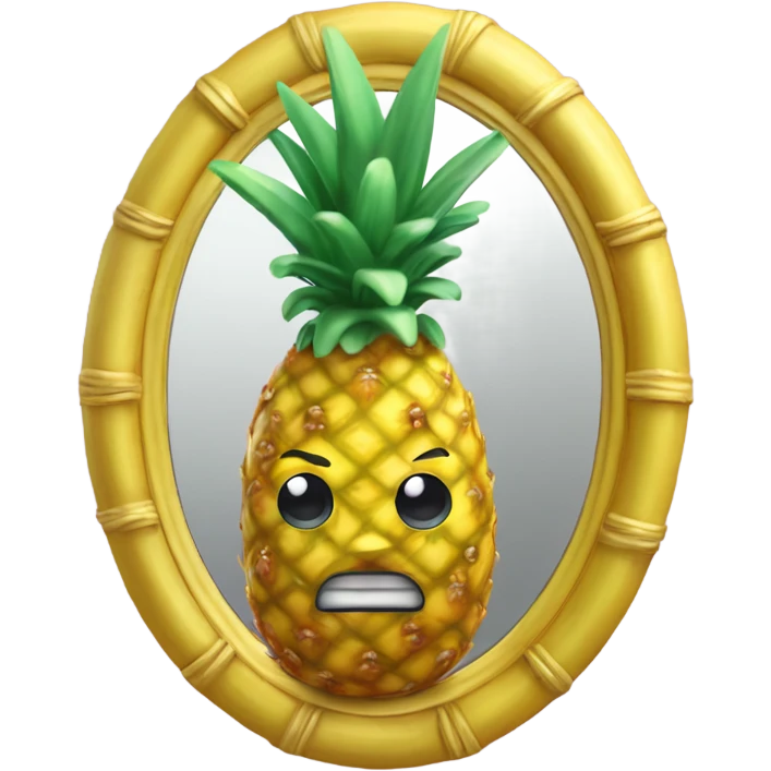 3D elegant pineapple🍍  with big shiny eyes 👀 pineapple holds mirror with its reflection 🪞🍍 emoji