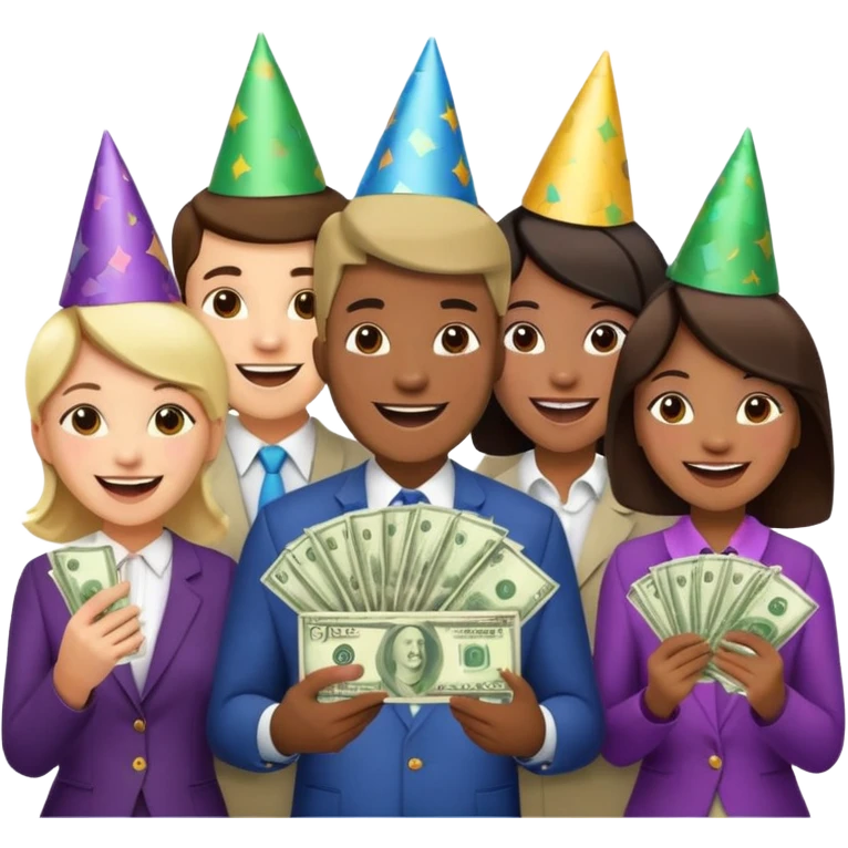 group of excited people who just won cash playing a game emoji