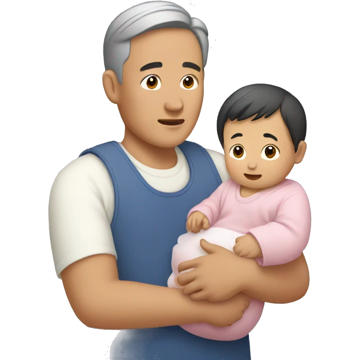 50-year-old Asian man caring for a baby emoji