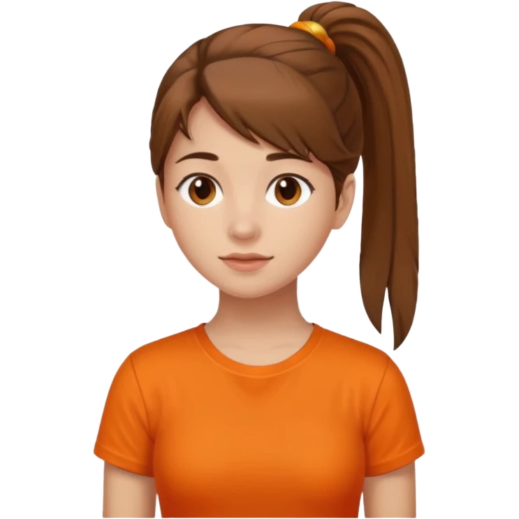brown hair girl with pony tail and orange shirt emoji
