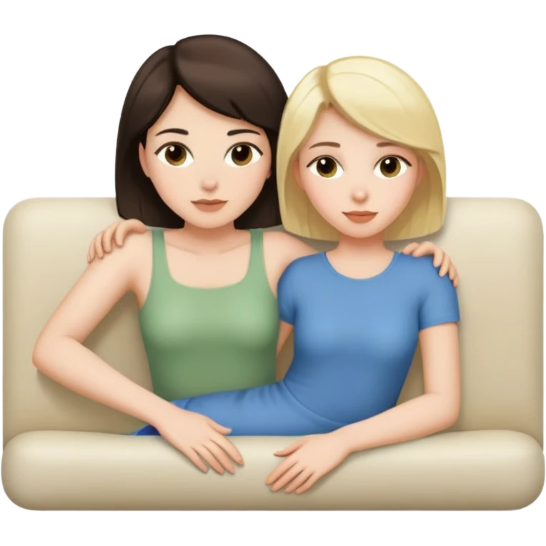 Short haired brunette woman laying on the lap of a long blonde haired woman emoji