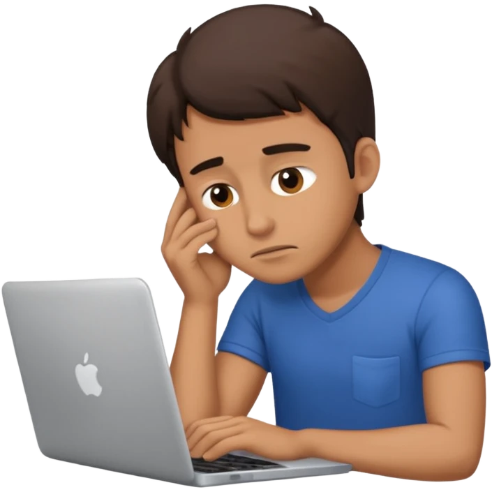man working at laptop, exhausted, dramatic pose emoji