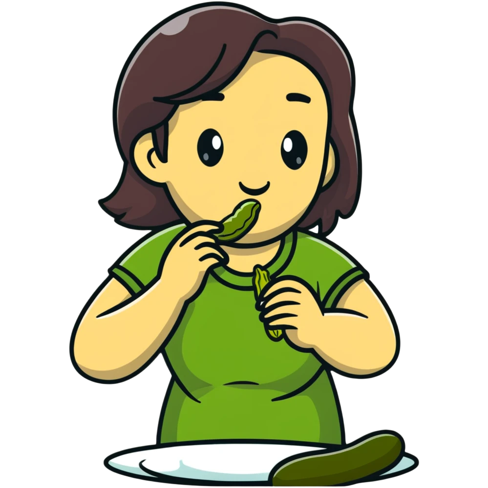 Woman eating pickle emoji