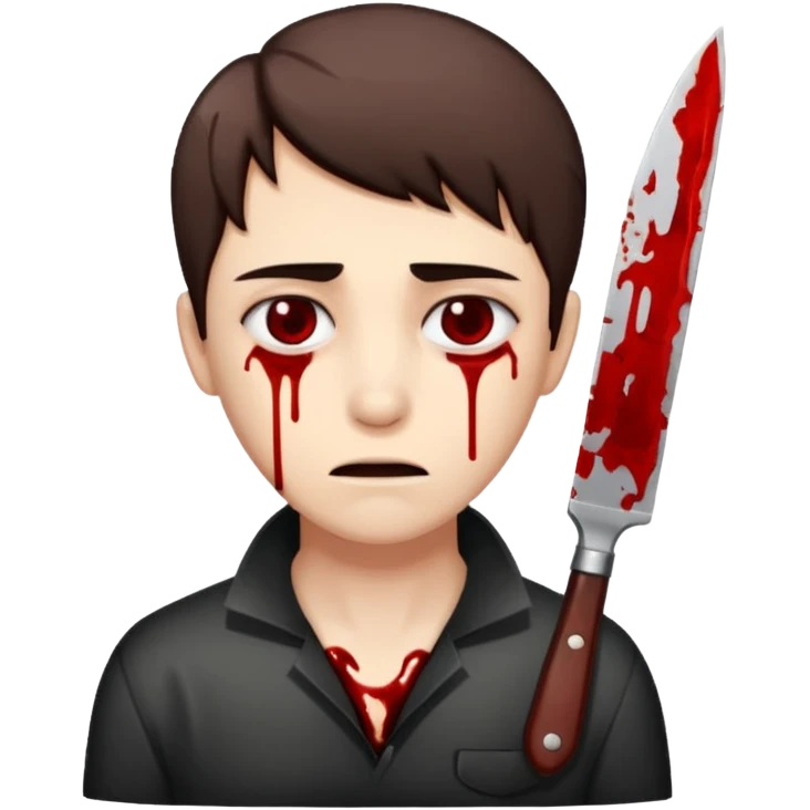 A person with a knife that looks tired and there’s blood on their neck emoji