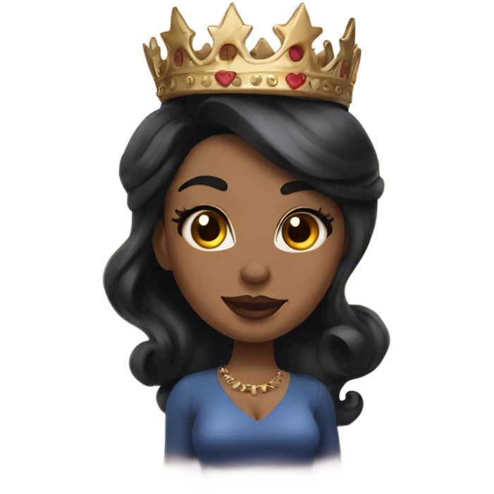 Pinup long dark hair, wears a crown and tattoos light skin emoji