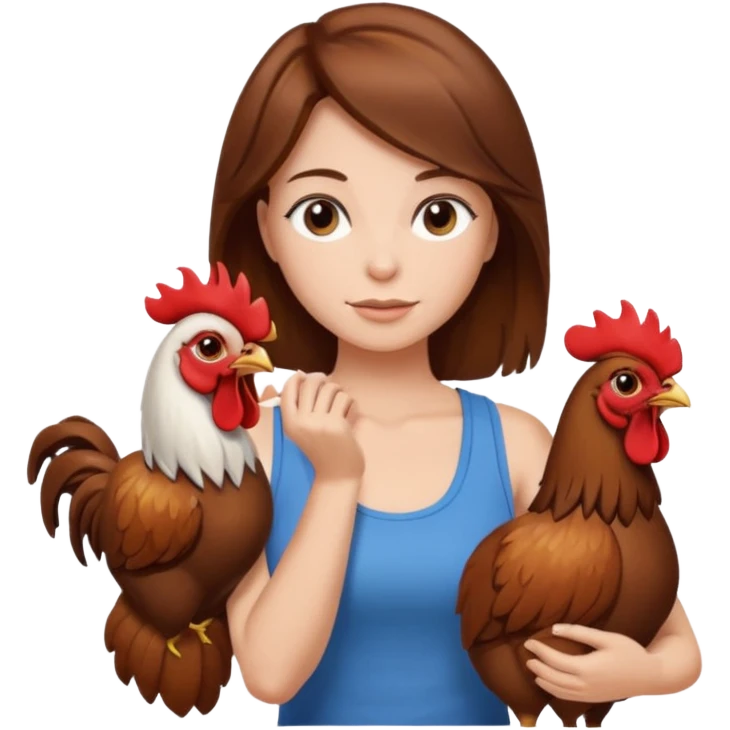 Brown hair very large boob Woman tanki top holding rooster emoji