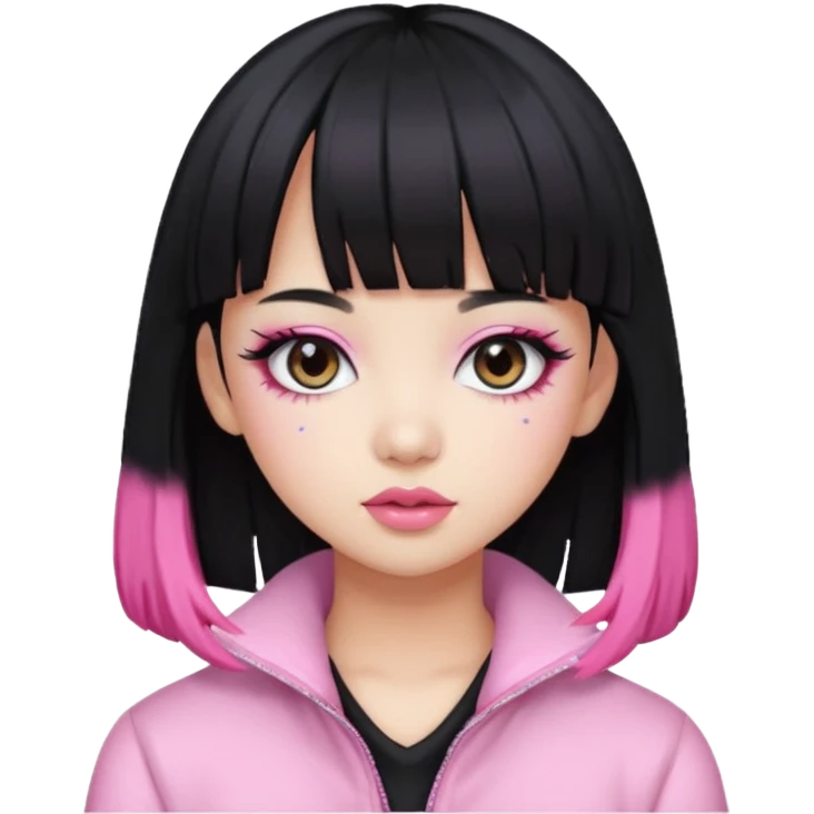 Girl with black hair but pink bangs and has a K-pop global pop star face emoji