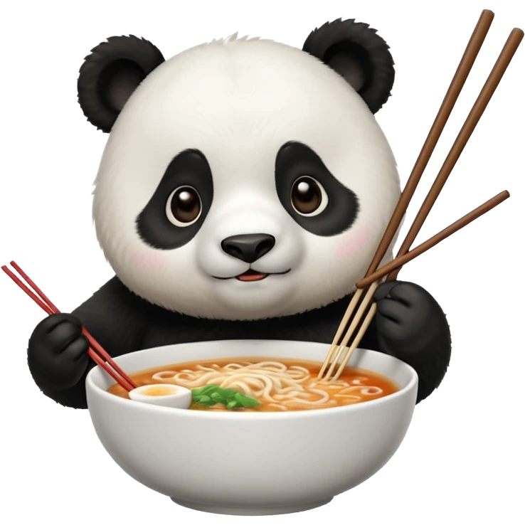 cute hungry panda with chopsticks eating ramen emoji