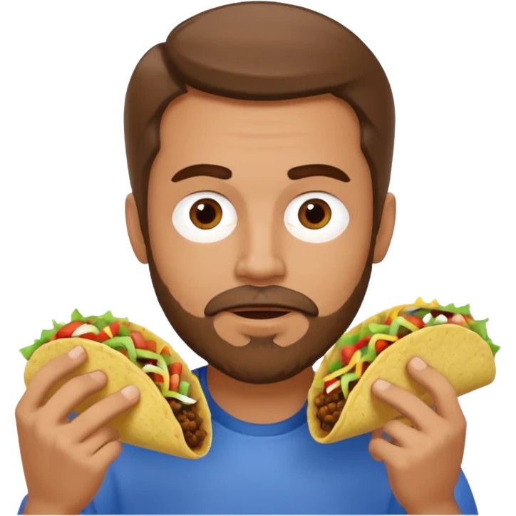 White man with brown hair and a gray goatee eating a taco emoji
