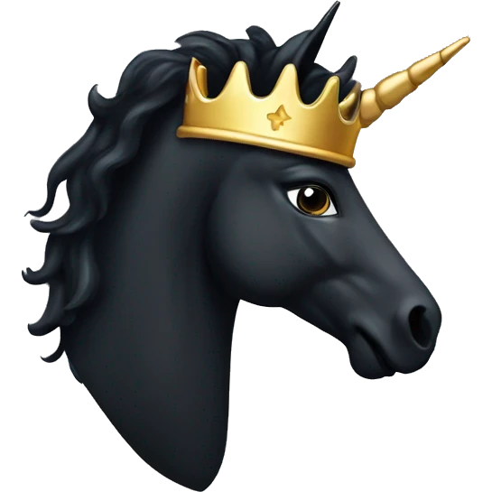 A black unicorn with a gold crown on top and a gold horn  emoji