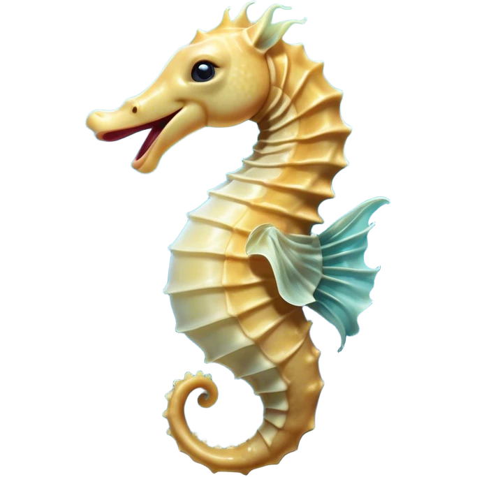 Cinematic Realistic Cute Yawning Sea Horse Portrait Emoji, Head tilted slightly with a dramatic, wide-open yawn, showcasing a soft, flowing body with gently drooping fins and half-closed, drowsy eyes rendered in delicate detail, high shine, relaxed yet expressive, styled with a dash of underwater charm, soft glowing outline, capturing the essence of a sleepy yet affectionate sea horse that appears ready to rest in tranquil water. emoji