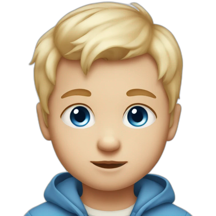 Baby boy with blond hair, blue eyes and a fox emoji
