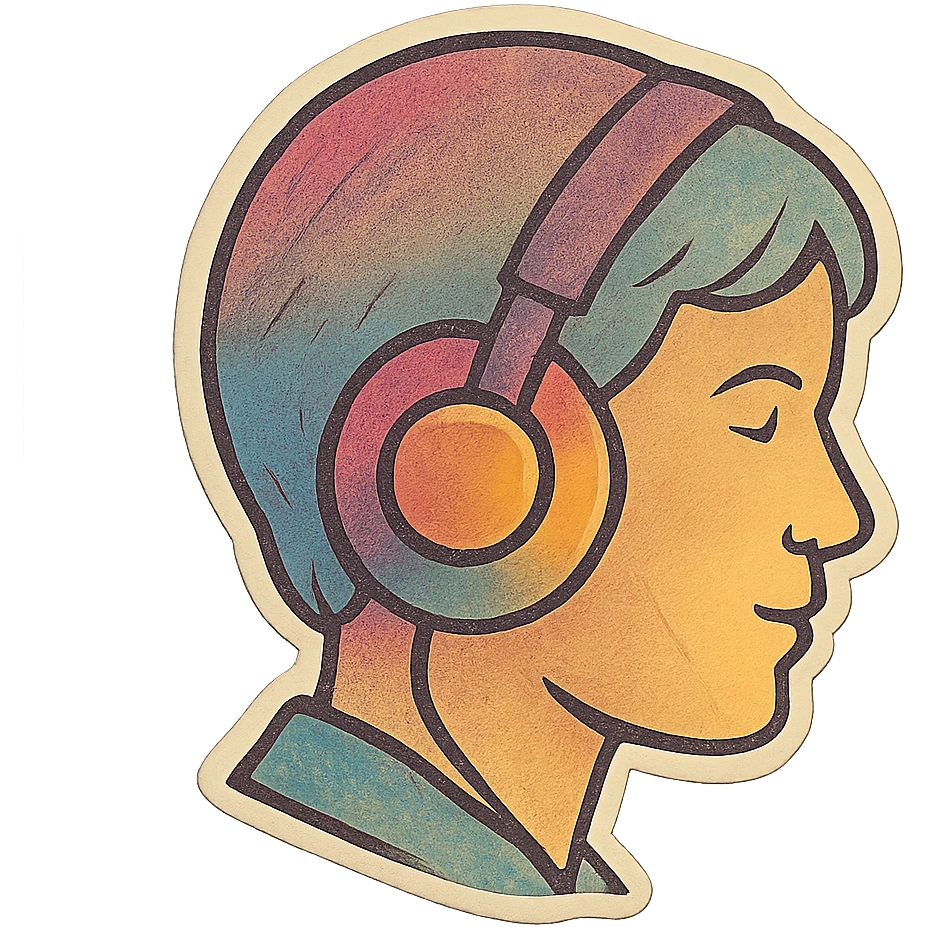 person with short hair and headphones, soft line avatar style, gentle lines and pastel hues emoji