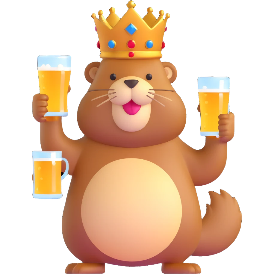 beaver with a crown on her head and a glass of beer in her hands emoji