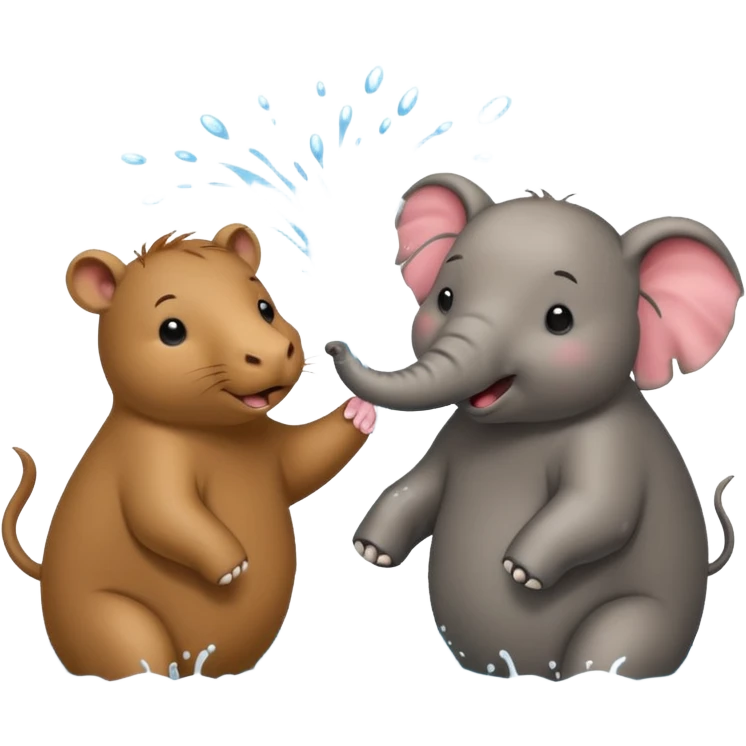 capybara and an elephant play happily with each other on water emoji