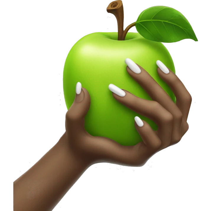 Hand with long nails holding a green apple emoji
