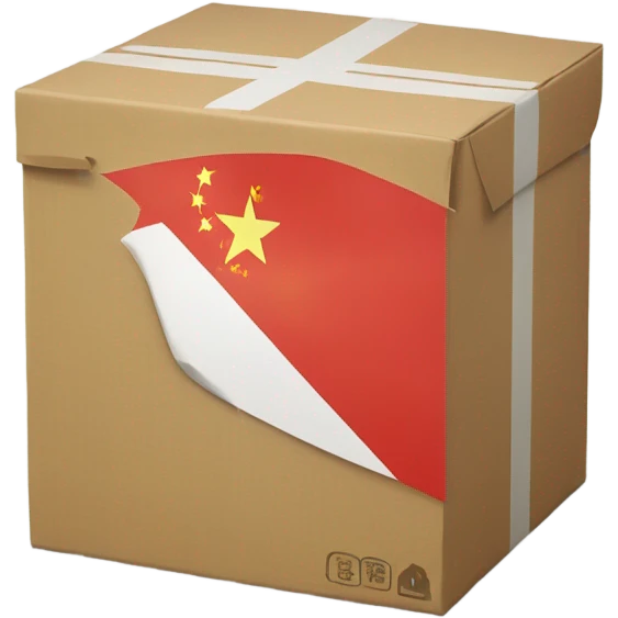 a big sized box with a mark of flag of china, 30 degree rotated to the left emoji