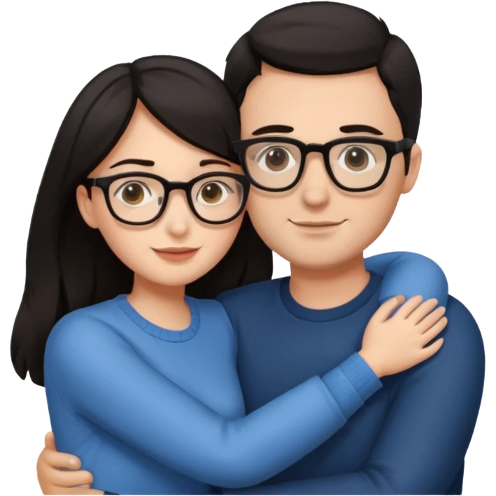 dark haired man with glasses hugging dark long haired woman with glasses emoji