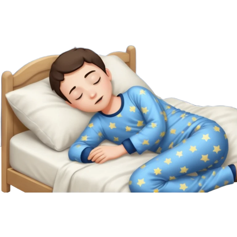 Boy sleeping in bed with the night sky emoji