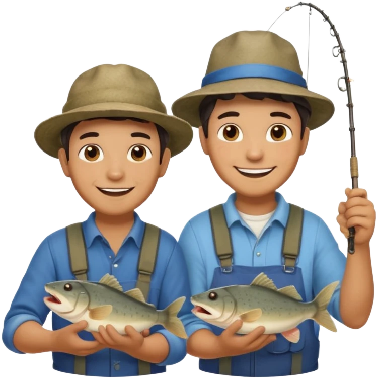 Father and son happy after catching a catfish emoji