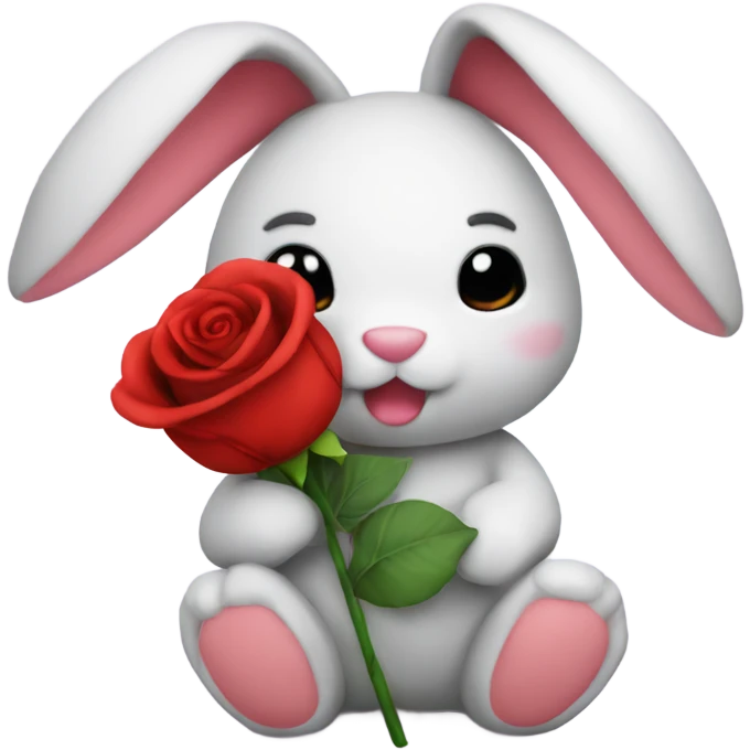 plushie bunny holding red rose emoji