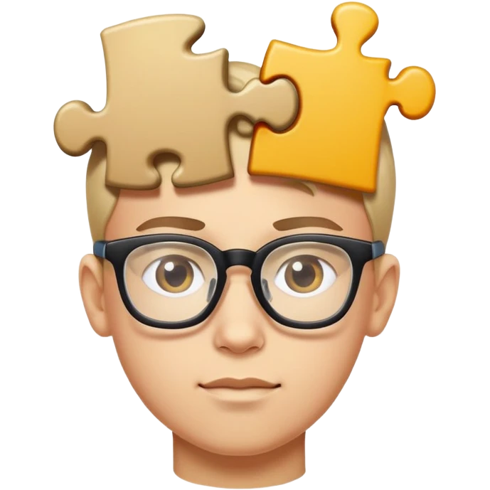 genius boy with glasses and a puzzle piece symbol above his head emoji