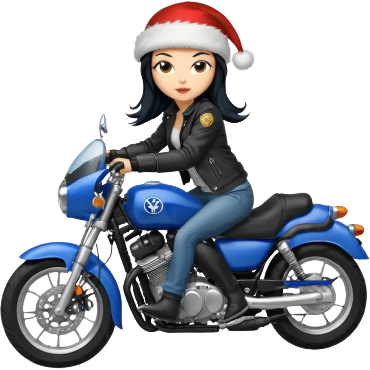 biker girl black long hair moto christmas yamaha blue emoji