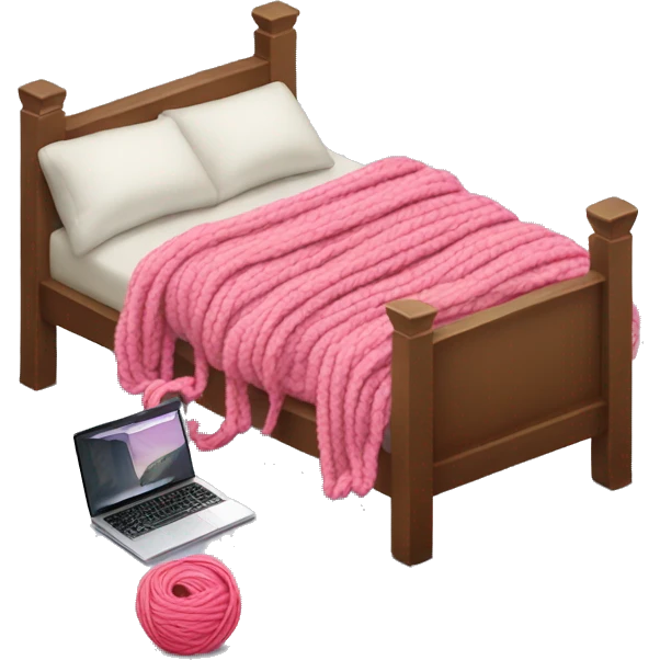 Bed + laptop + yarn skein emoji