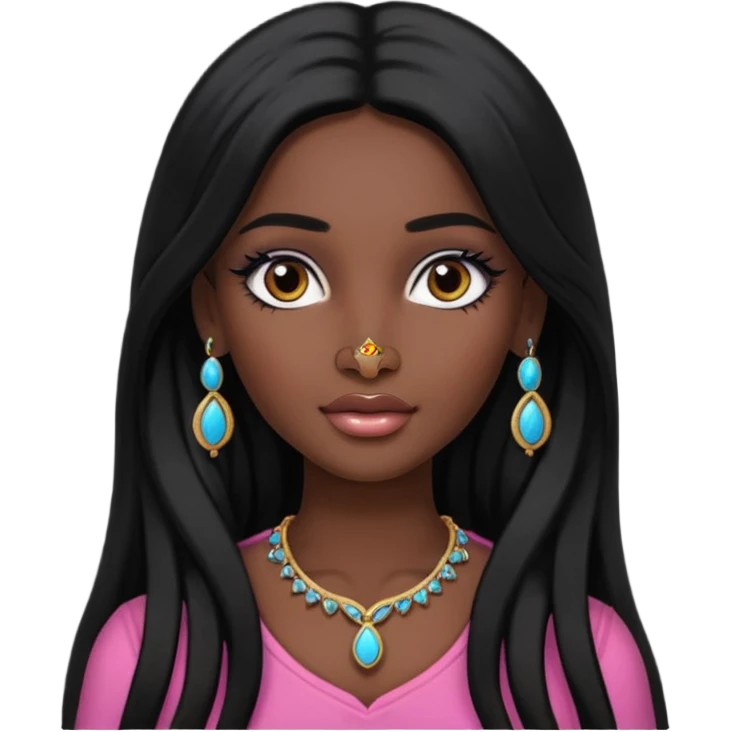 Indian Barbie with black long hair and a nose piercing  emoji