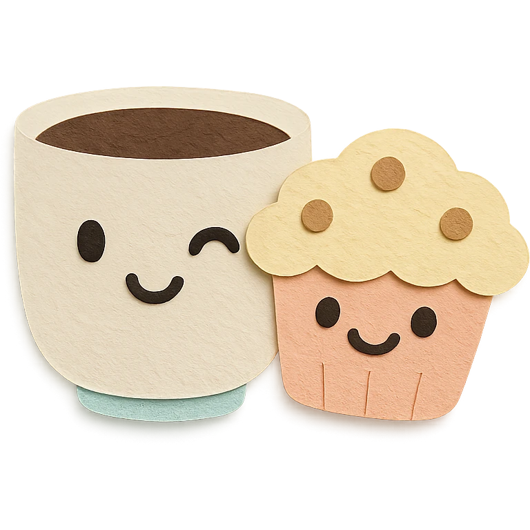 coffee cup with muffin character, winking, soft pastel colors, transparent background emoji