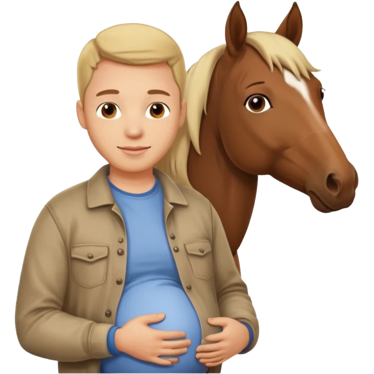 pregnant man in casual wear near horse emoji