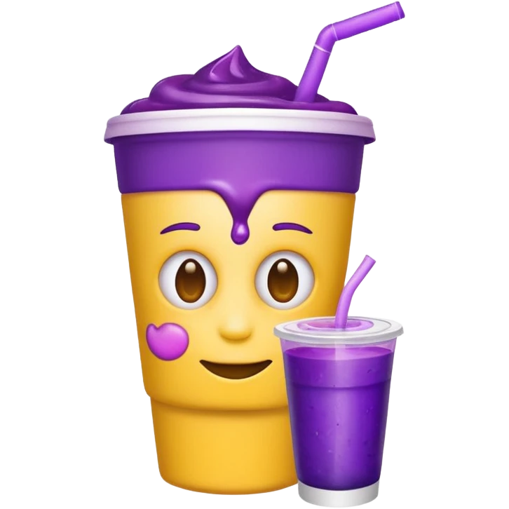 White styro with purple juice inside visible from the top only. Add a stoned yellow emoji face that os holding the cup emoji
