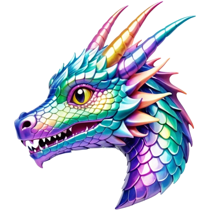 Sparkly glossy Pastel iridescent glass dragon head profile emoji