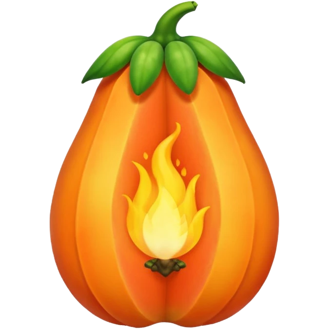 Starting from the current papaya emojis, use the second one as baseline. Modify the emoji slightly to make use of a flamlet to approximate the shape and color of the papaya emoji