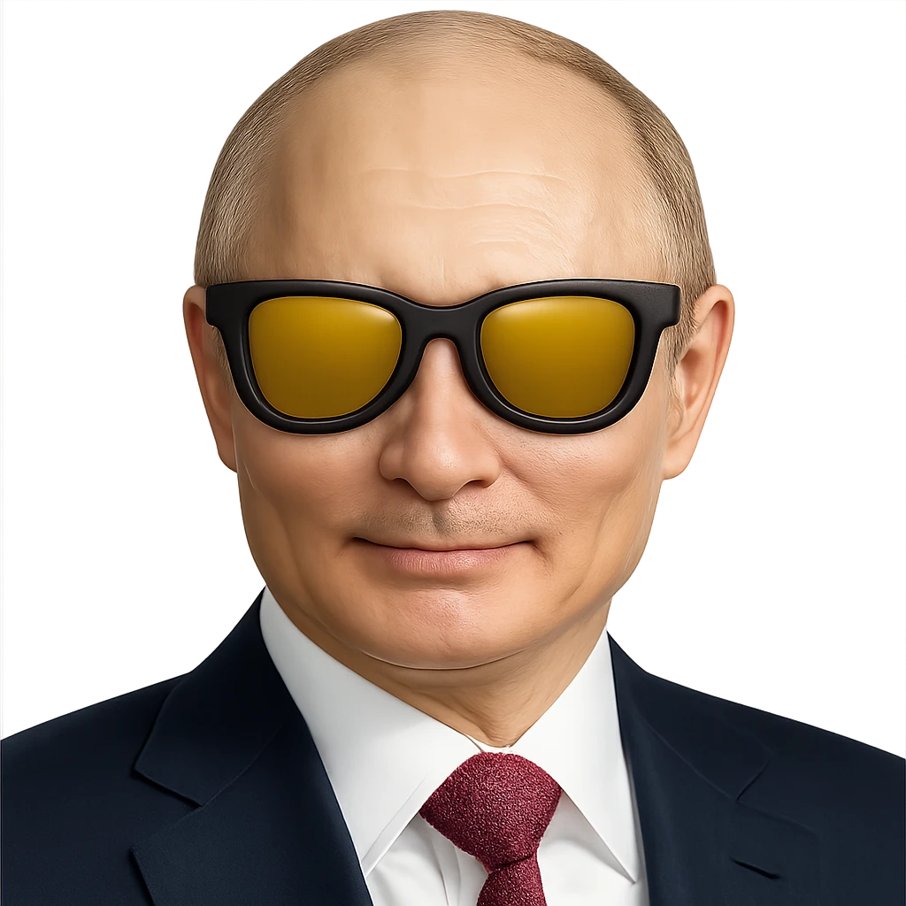 photorealistic portrait of Putin wearing cool sunglasses, emoji style, confident expression emoji