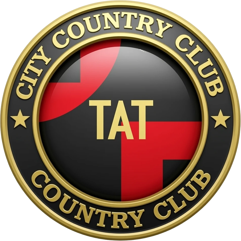 skin city country club with a line in the middle red black gold crest emoji