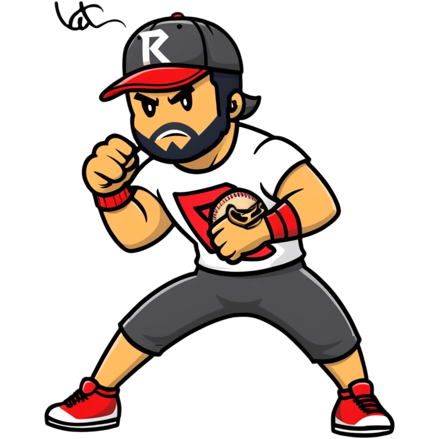 Razor Ramon from Sega WWF Mania video game in his signature pose defeating a cat in a baseball cap emoji