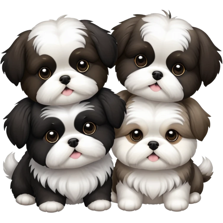 Three black and white shih tzu emoji