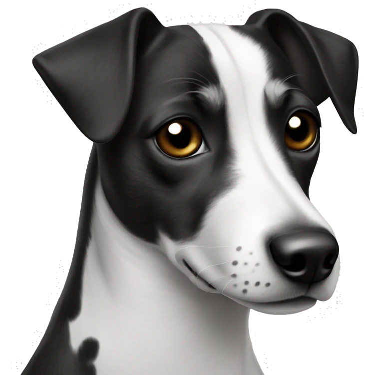 Jack Russell with a black head and a white spot on his nose and forehead, and a body in black and white spots emoji