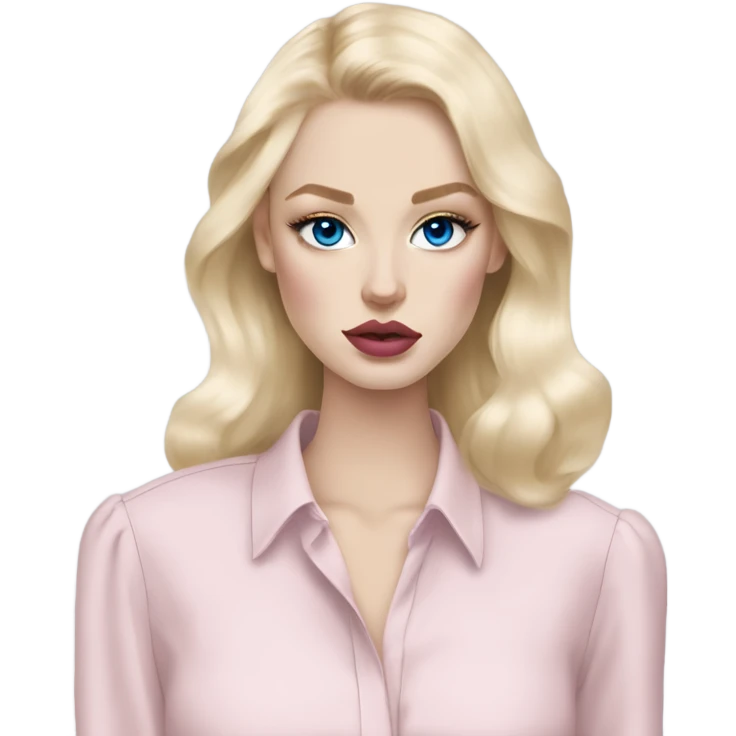 Hot girly pale blonde with blue eyes and light pink lips wearing YsL. Puffed sleeve shirt emoji